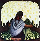 Diego Rivera Canvas Paintings - The Flower Seller, (Vendedora De Alcatraces) 1942